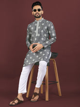 Vardhman Premium Grey Sequin Embroidered Mono Silk Kurta Pyjama Set for Men